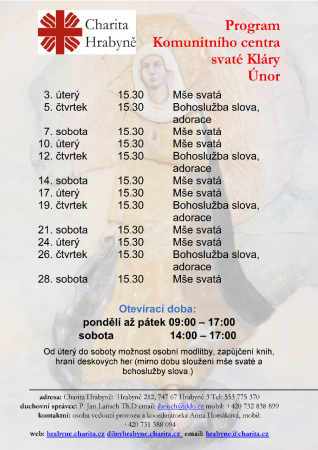 Program Komunitního centra sv. Kláry únor